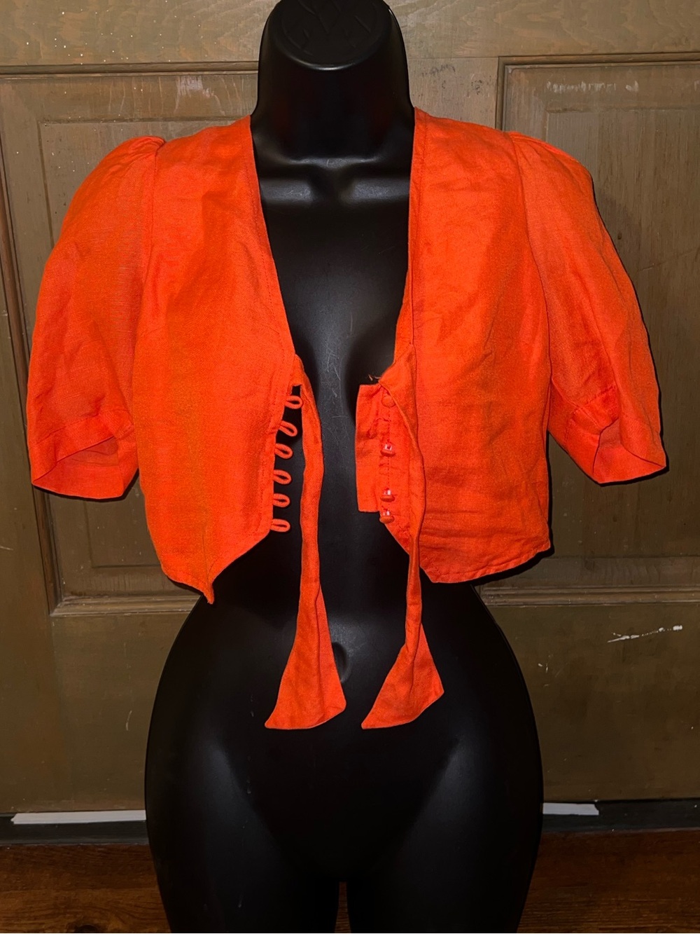 Maeve by Anthropologie Boho Orange Linen Tie Front Button Crop Top Size 00P NWT - Picture 4 of 13